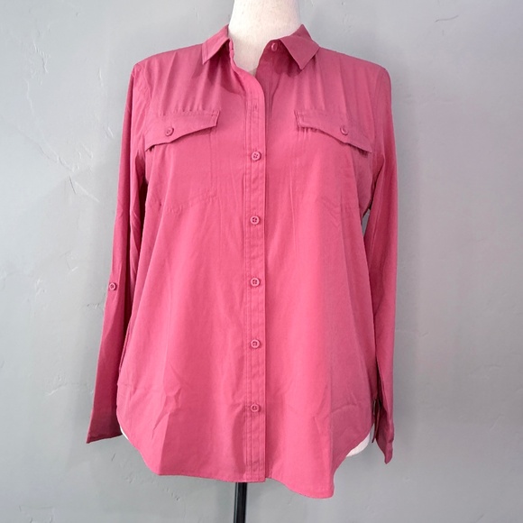🌻 NWT Eddie Bauer Departure Shirt — Button-Down — Coral/ Rose Red — L - Picture 1 of 7